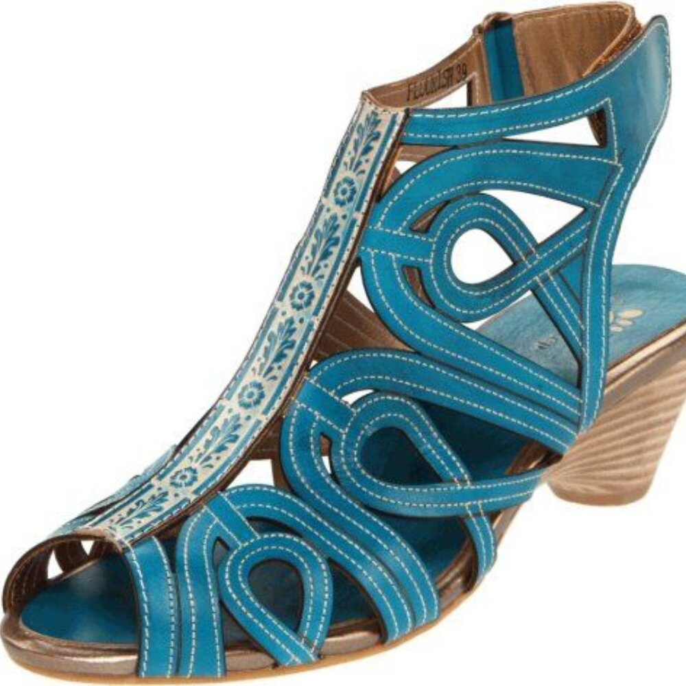 WOMENs SZ 37 (7) L'ARTISTE by Spring Step, Turquoise Leather Sandals - Picture 6 of 6